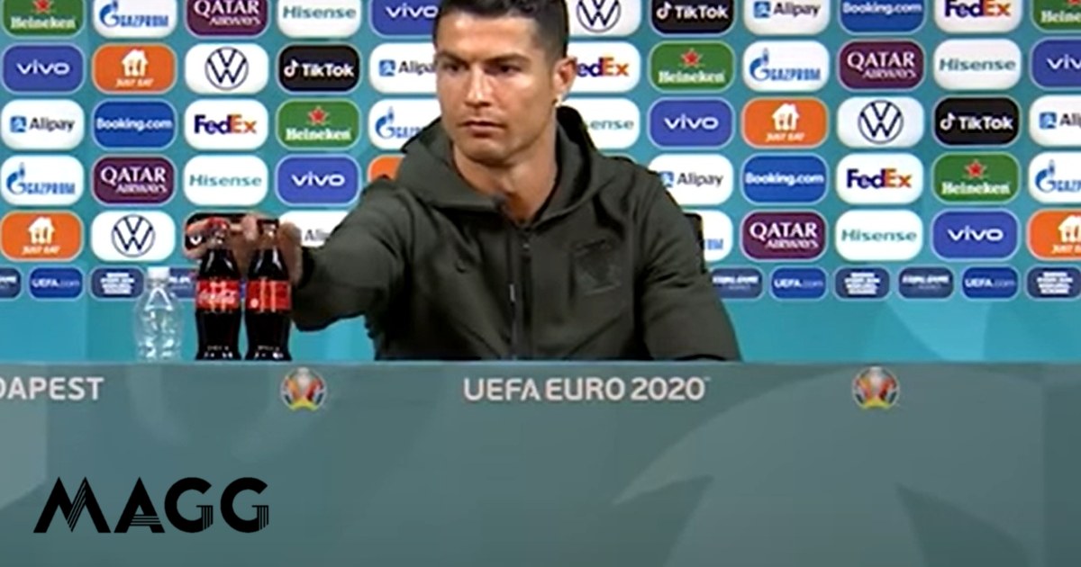 O momento em que Cristiano Ronaldo esconde as garrafas de Coca Cola e ...